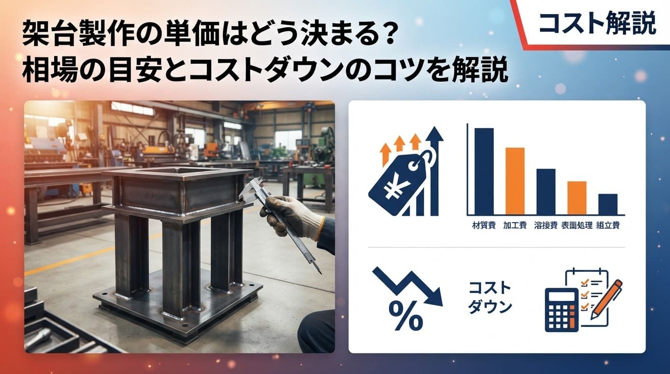 架台製作の単価はどう決まる？材料費・加工費・表面処理費の3要素と、材質別の目安、業者間で価格が変わる理由、コストダウンのコツまで解説